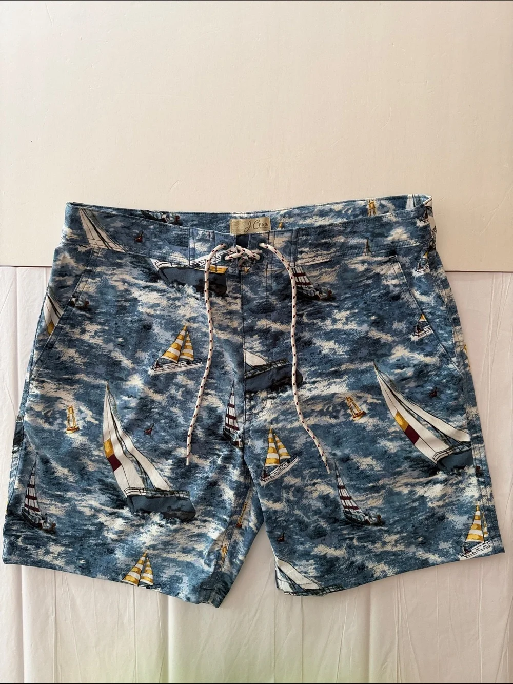 J. Crew Blue Sailboat-Print Swim Trunks